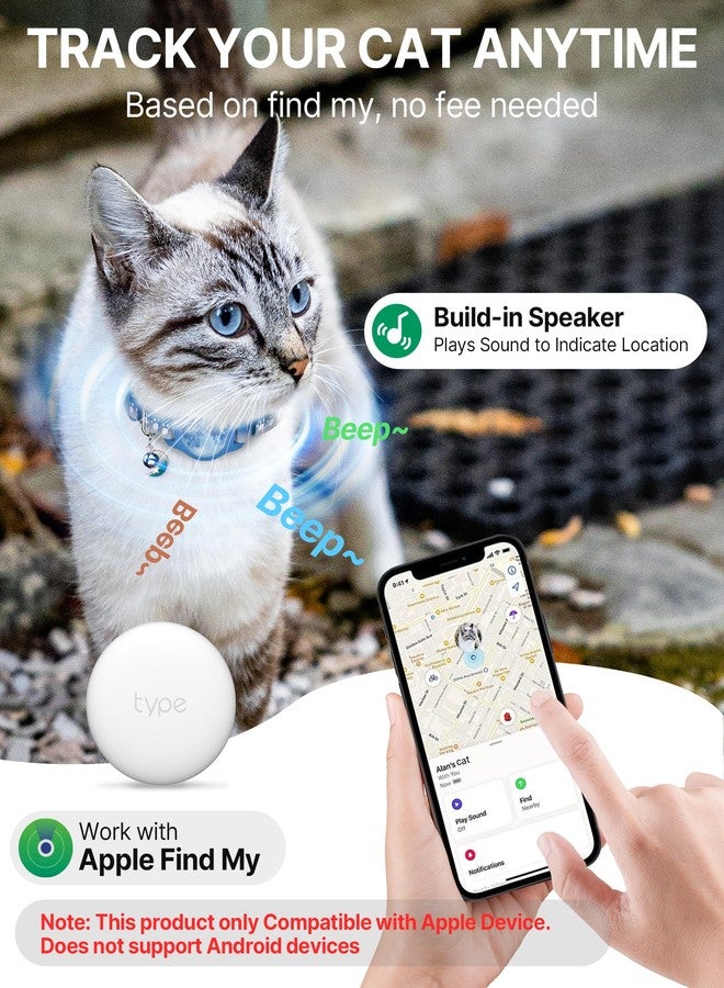 typecase طوق تتبع للقطط مقاس 8-12 بوصة، مقاوم للماء، مزود بعلامة تحديد الموقع، متوافق مع تطبيق "Find My" من Apple، قابل للفك مع نمط عاكس وجرس (مواء مرصع بالنجوم). - Image 2